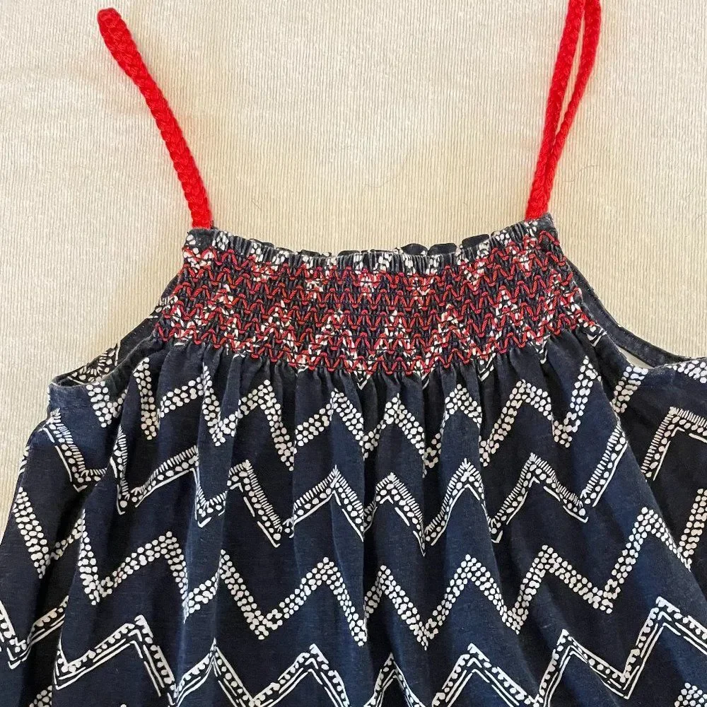 OshKosh Cotton Chevron Red White Blue Ruffles Girls Dress Size 8